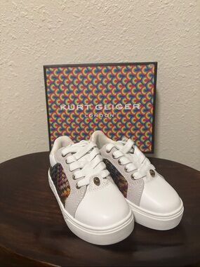 Kurt Geiger Kids White Leather Sneakers with Multicolor Woven Panels